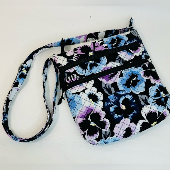 Vera Bradley Triple Zip Hipster Crossbody in Plum Pansies - Picture 2 of 12